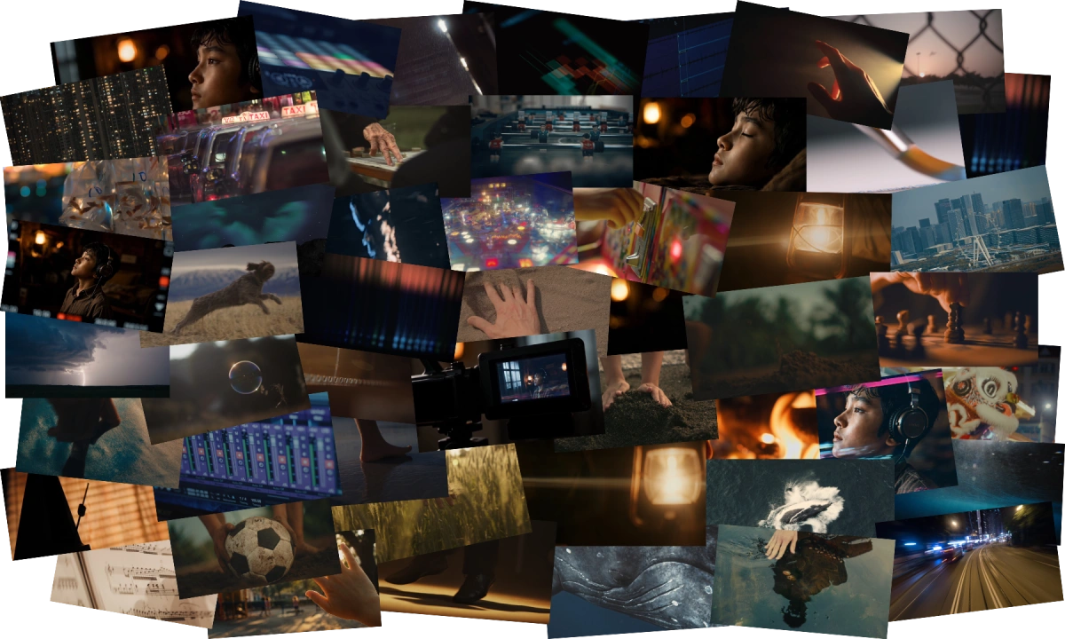 Collage of source shots and creative references arranged for a story edit.